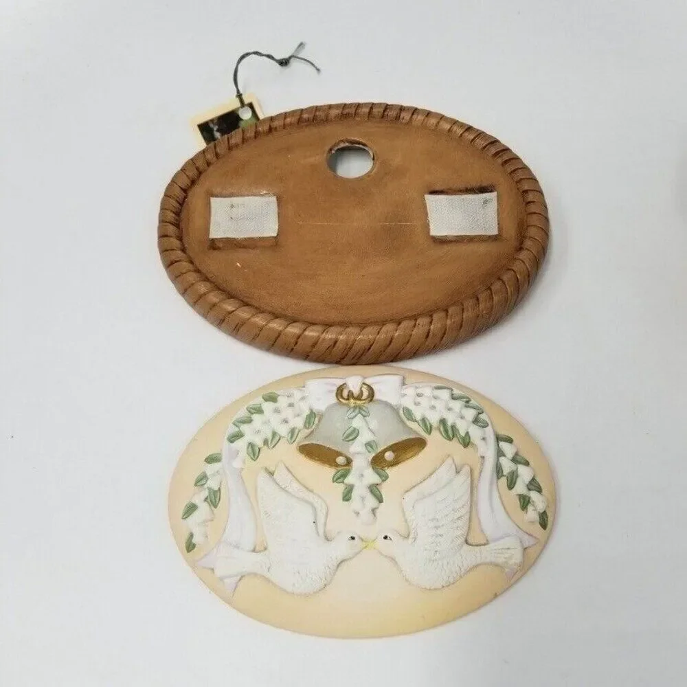Ceramic Trinket Box Basket Brown Anniversary Doves Rings Removable Disk